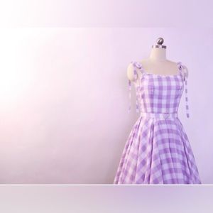 Ebone & Ivory Lavender Gingham Check Pastel Barbie Pinup Cottagecore Dress